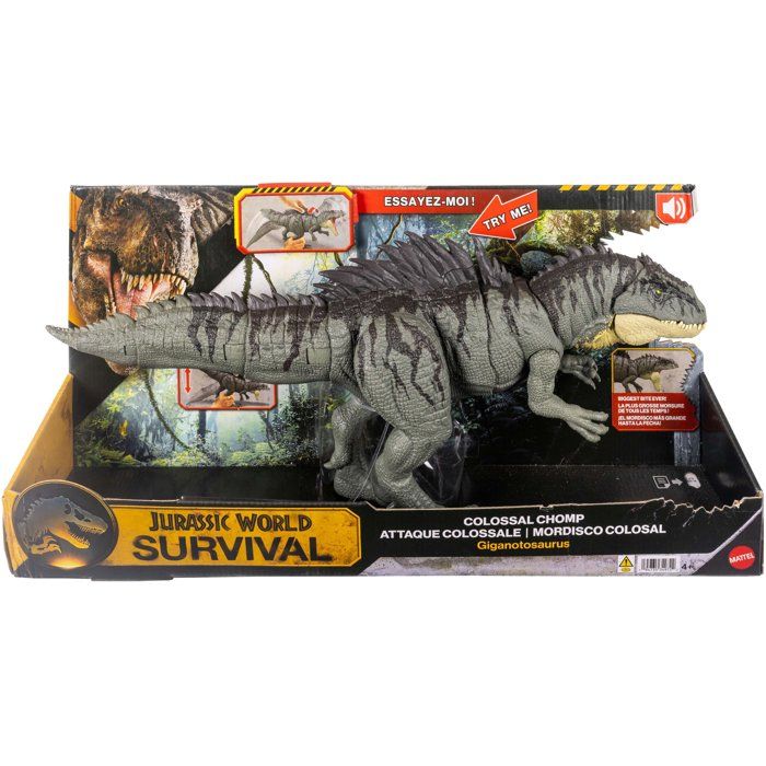 Figurine dinosaure - JURASSIC WORLD MATTEL - Giganotosaurus - Attaque améliorée - Mâchoire XXL - Mode Survival