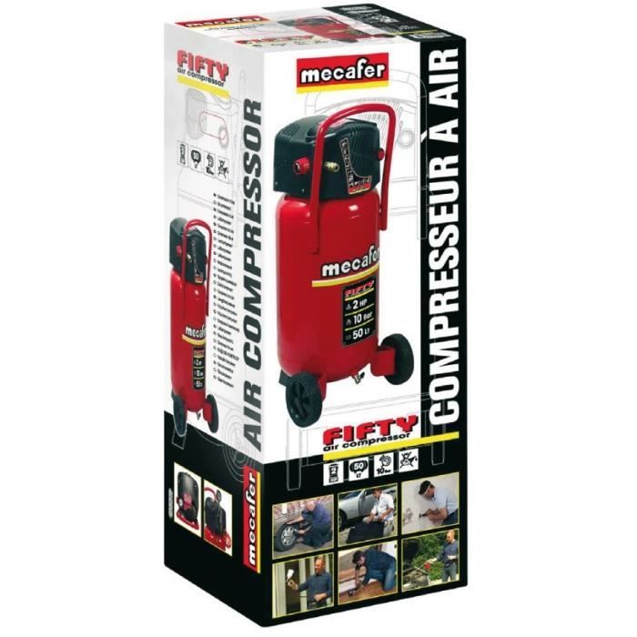 MECAFER 50L Vertical Air Compressor Oil Free 2CV 10 Bar FIFTY