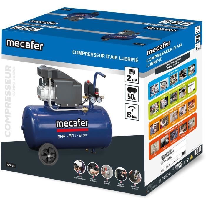 Compressor - MECAFER - 425794 - Blue - 50 L - 2 HP - 8 Bar