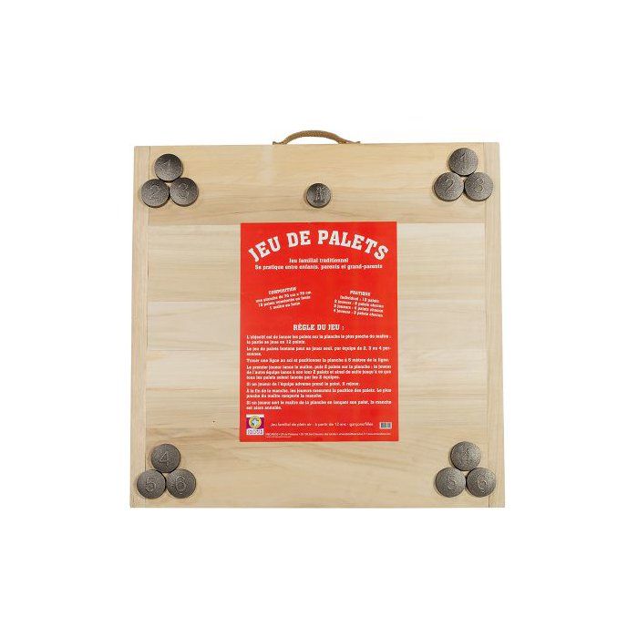 MECABOIS Complete Puck Game - 12 flat throwing and wooden board (Breton Game)