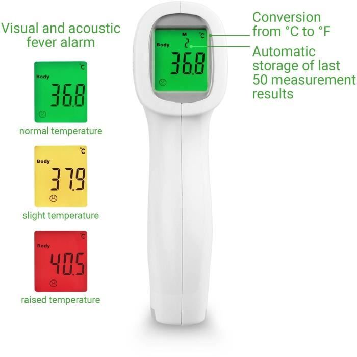 Non-contact thermometer TM A79 medisana. Visual (3 colors) and audible alarms. Certified medical device. 50 memories.