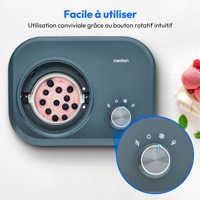 MEDION Ice cream machine with compressor (suitable for preparing ice cream, frozen yoghurt & sorbets, 1 litre, 100
