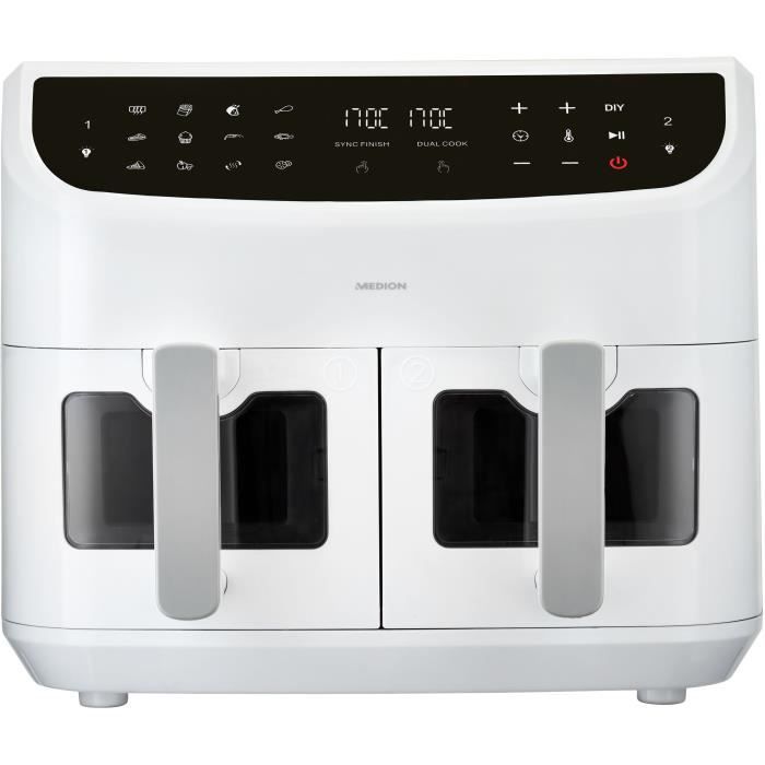 Hot Air Fryer - MEDION - P20 XXL Twin - 2600 W - 2 baskets - 9 programs - White
