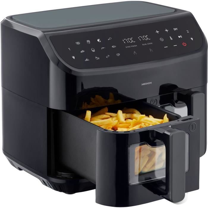 Hot Air Fryer - MEDION - P20 XXL Twin - 2600 W - 2 baskets - 9 programs - Black
