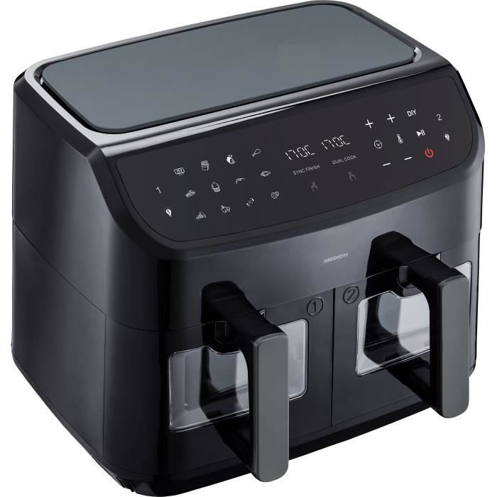 Hot Air Fryer - MEDION - P20 XXL Twin - 2600 W - 2 baskets - 9 programs - Black