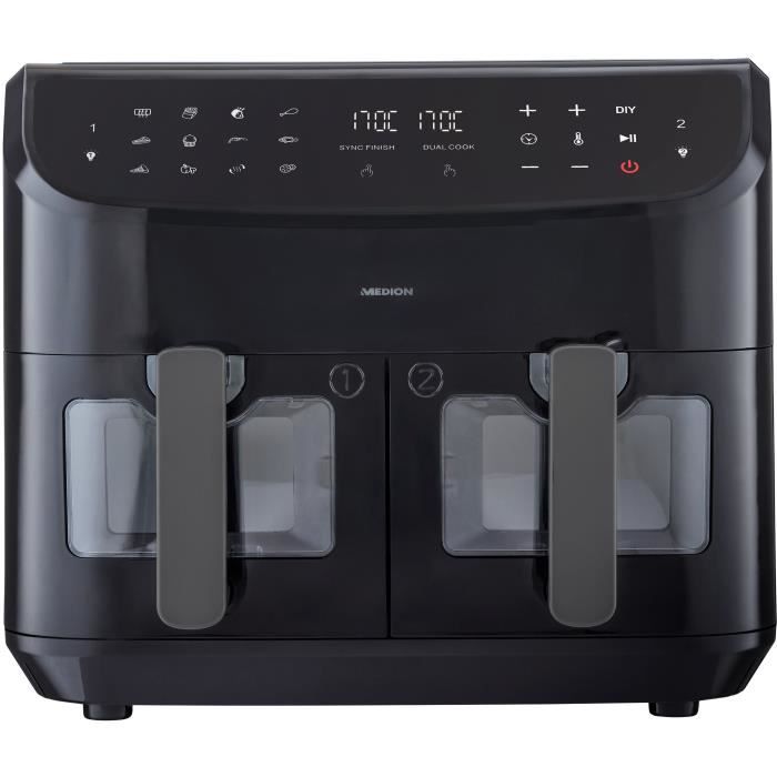 Hot Air Fryer - MEDION - P20 XXL Twin - 2600 W - 2 baskets - 9 programs - Black