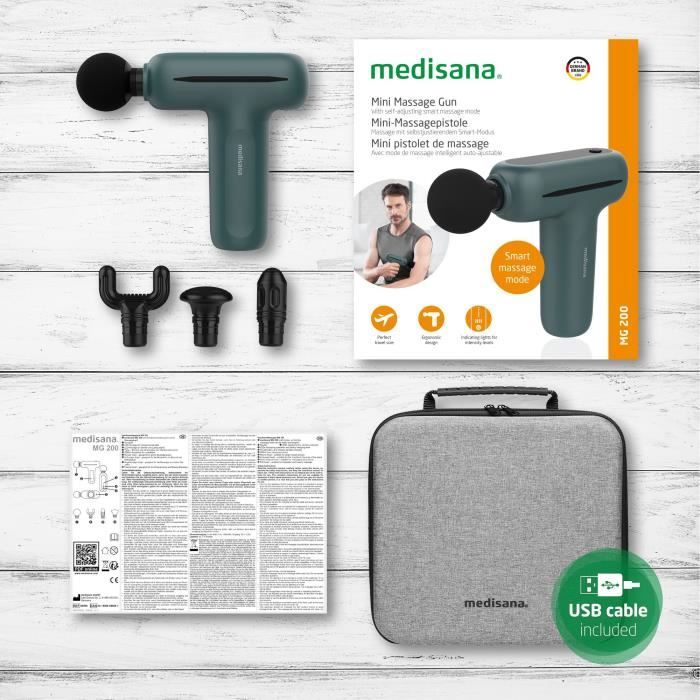 Massage gun - MEDISANA MG 200 - 5 percussion levels - 5 V - 50 dB - Grey / Green
