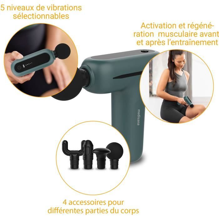 Massage gun - MEDISANA MG 200 - 5 percussion levels - 5 V - 50 dB - Grey / Green