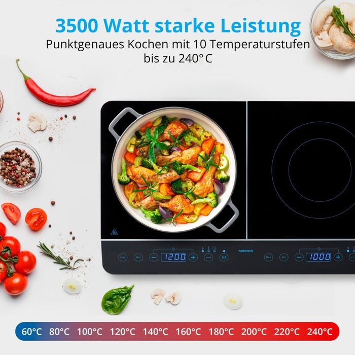 Tabletop induction hob - MEDION - MD 15324 - 2 burners - L 60.3 x D 35.5 cm