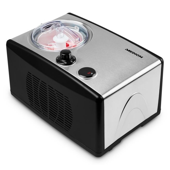 MEDION Electric aluminum ice cream and yogurt maker with compressor, ice cream machine with a capacity of 1.5 liters (corresponds to