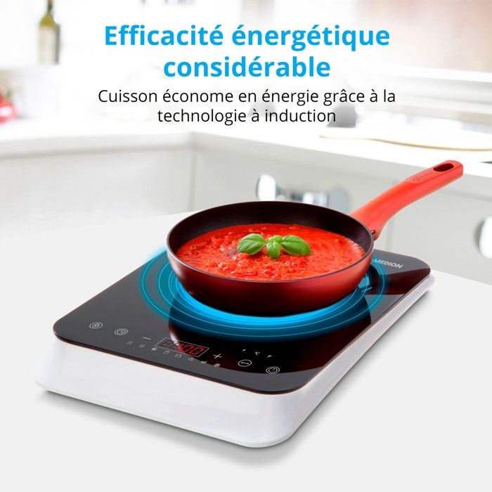 Induction Hob - MEDION MD18490 - 1 Burner - 2000W - 60/240°C - 8 Programs - L 29 x D 36 x H 6 cm - White/Black
