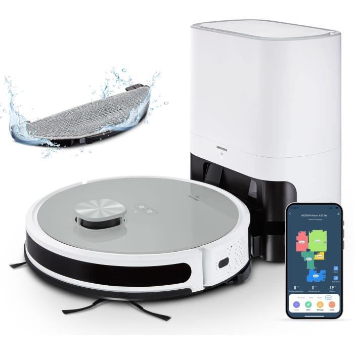 MEDION X21 SW - Robot Vacuum Cleaner with Drain Station - Laser Navigation - Power 3000 Pa