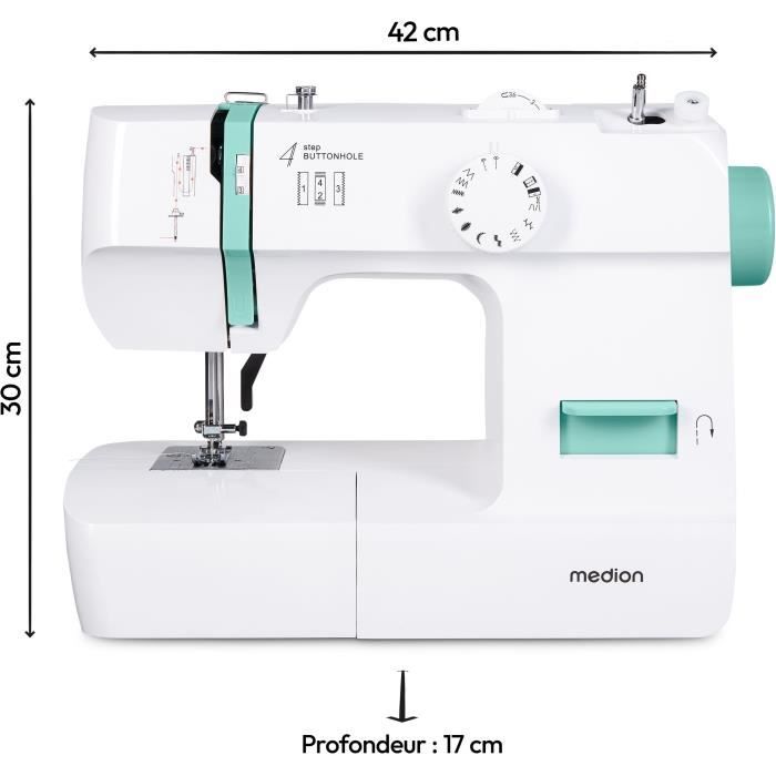 Sewing Machine - MEDION - SM 70 - 71W - 12 Stitches - 700 rpm  LED - Turquoise