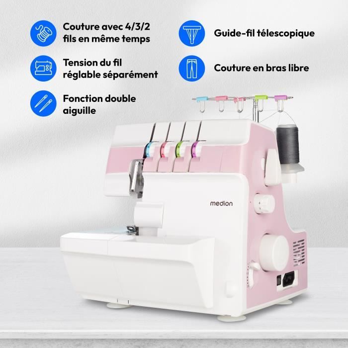 Overlocker - MEDION - SO 90 - 91W - Needle type 11, 14, 16 - 1200 rpm - LED - Pink