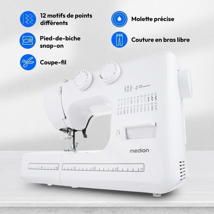 Sewing Machine - MEDION - SM 60 - 62W - 24 Stitches + Double Stitches - 700 rpm - LED - White