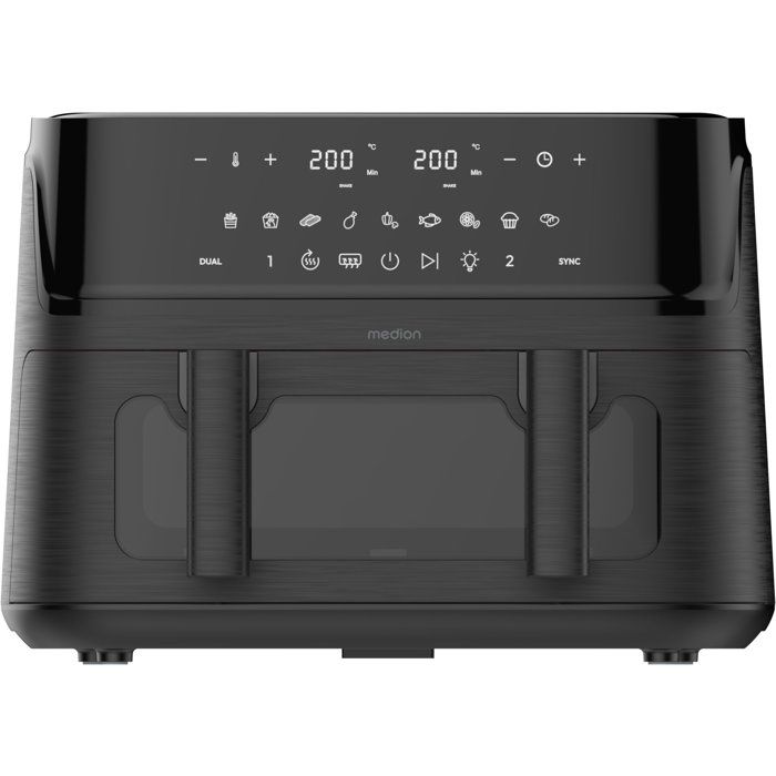 Air Fryer - MEDION - P25 XXL Flex M - Large 10.8 L Capacity - Divider - 3040 W - Matte Black Finish - 43 x 38.8 x 31.5 cm