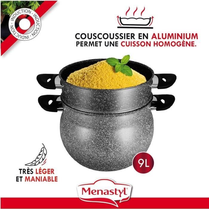 Couscoussier - MENASTYL - 6020033 - Marble effect aluminum - 9 liters - Suitable for all heat sources including induction
