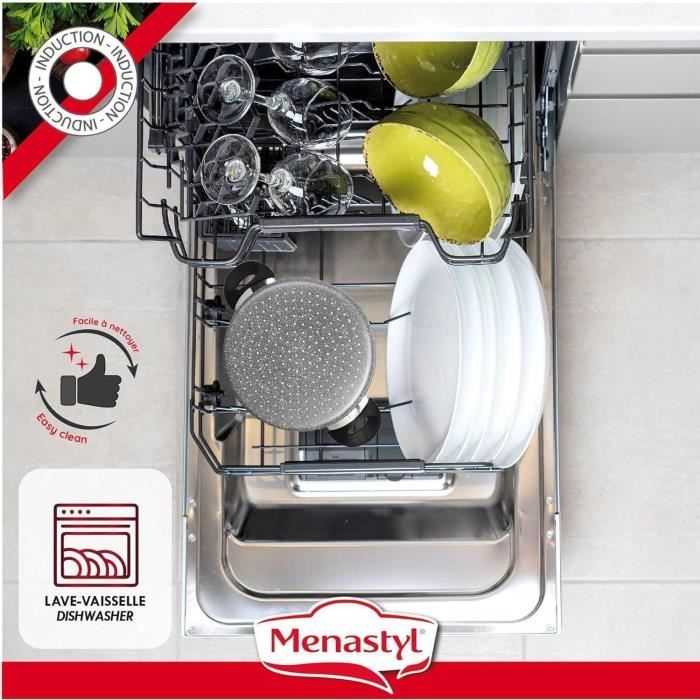 Couscoussier - MENASTYL - 6020033 - Marble effect aluminum - 9 liters - Suitable for all heat sources including induction