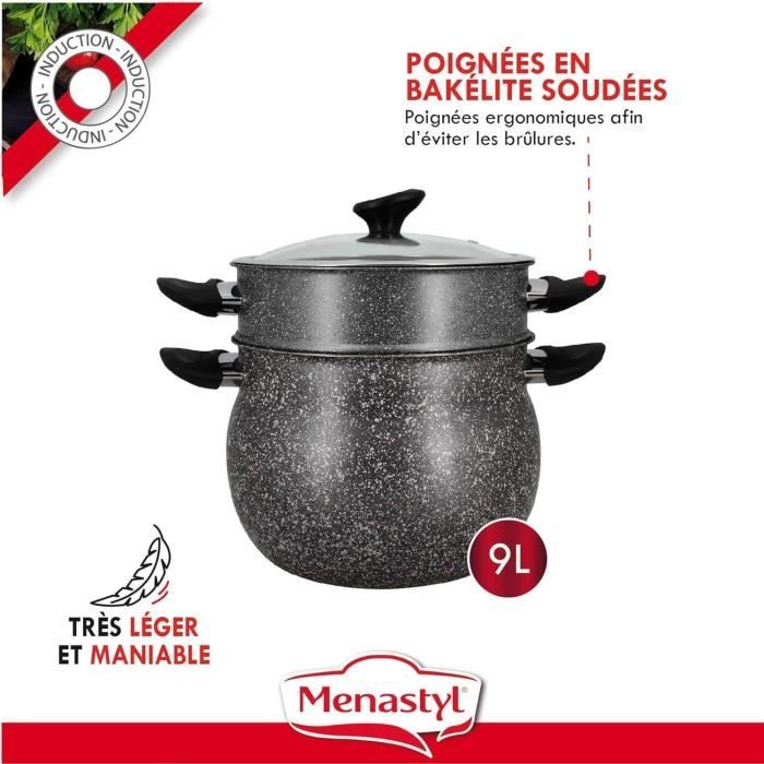 Couscoussier - MENASTYL - 6020033 - Marble effect aluminum - 9 liters - Suitable for all heat sources including induction