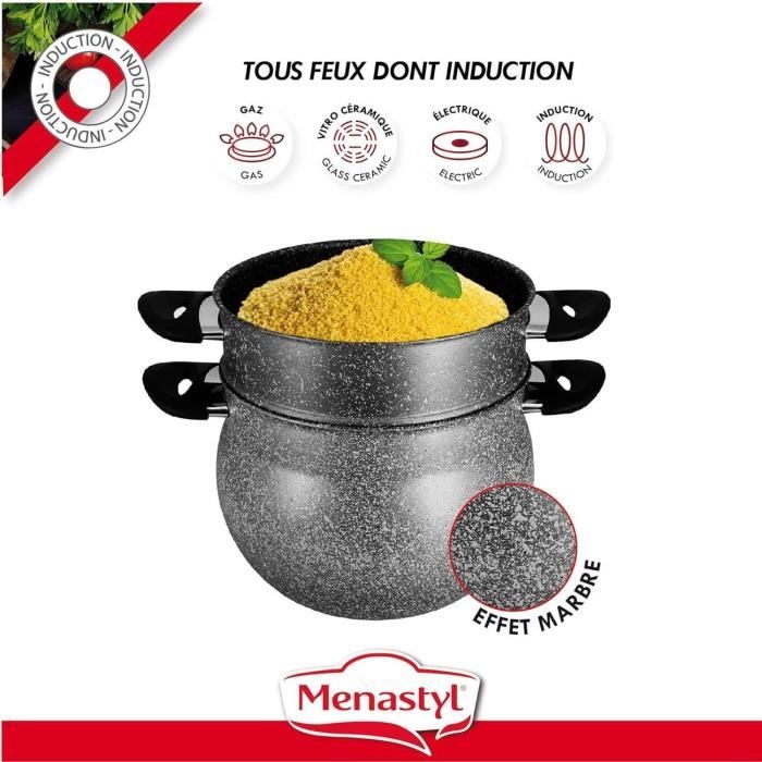 Couscoussier - MENASTYL - 6020033 - Marble effect aluminum - 9 liters - Suitable for all heat sources including induction