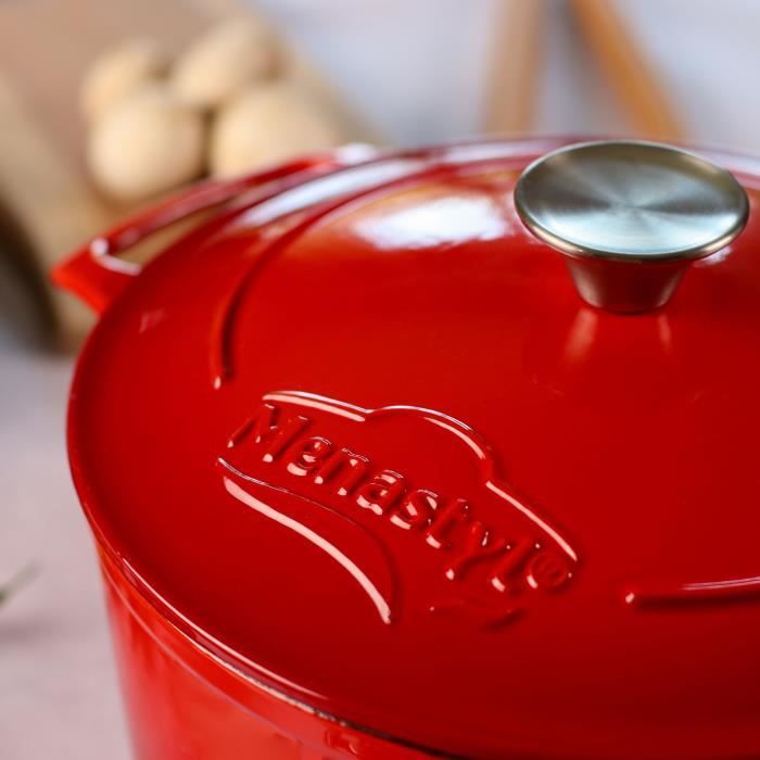 Casserole - MENASTYL - 6020105 - Round - Enameled cast iron - Red - 7 liters