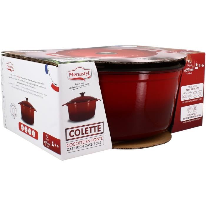 Casserole - MENASTYL - 6020105 - Round - Enameled cast iron - Red - 7 liters