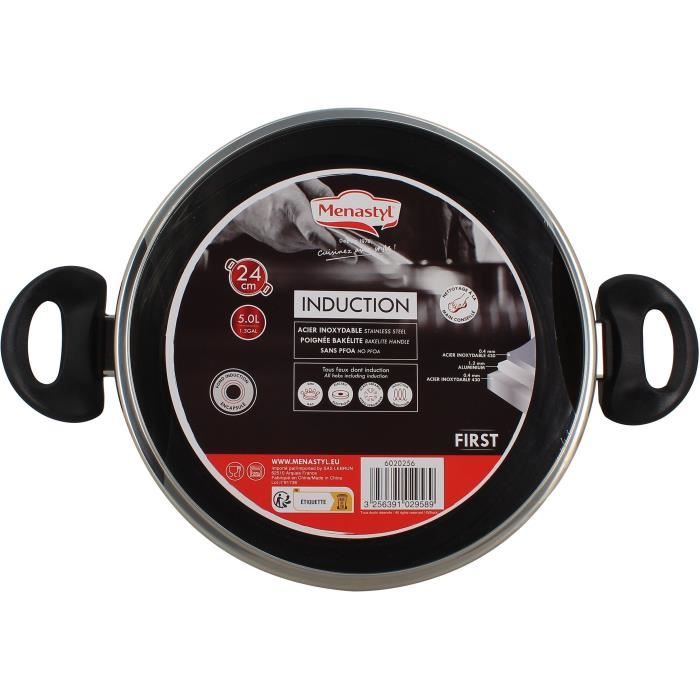 Dutch oven - MENASTYL - 6020256 - Stainless steel - 24 cm - Suitable for all heat sources including induction