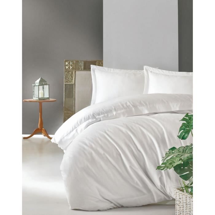 Bedding set - 1 duvet cover 220 x 240 cm + 2 pillowcases 60 x 60 cm - 100% cotton satin - White