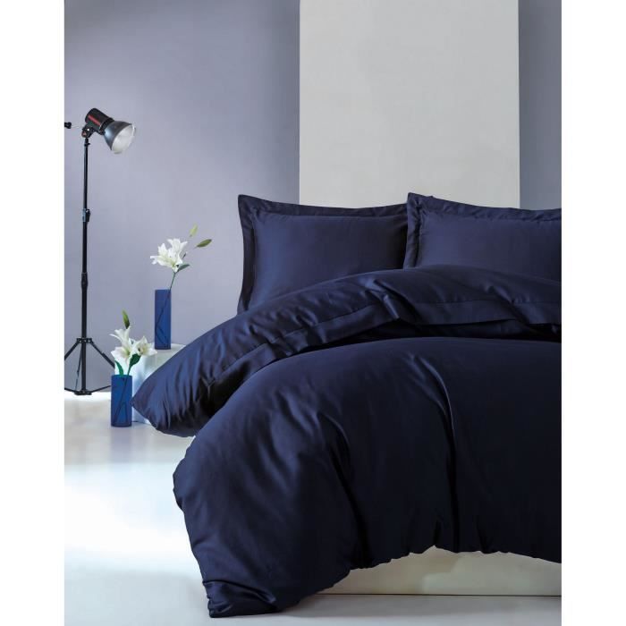 Bedding set - 1 duvet cover 220 x 240 cm + 2 pillowcases 60 x 60 cm - 100% cotton satin - Blue