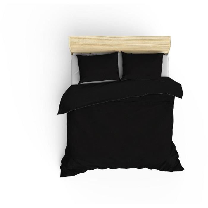 Bedding set - 1 duvet cover 220 x 240 cm + 2 pillowcases 60 x 60 cm - 100% cotton satin - Black