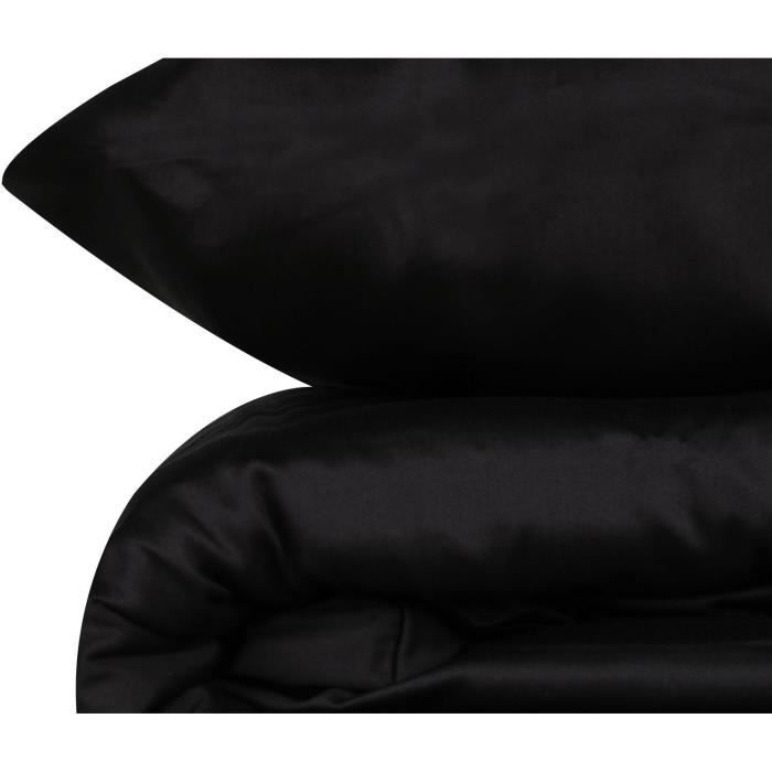 Bedding set - 1 duvet cover 220 x 240 cm + 2 pillowcases 60 x 60 cm - 100% cotton satin - Black