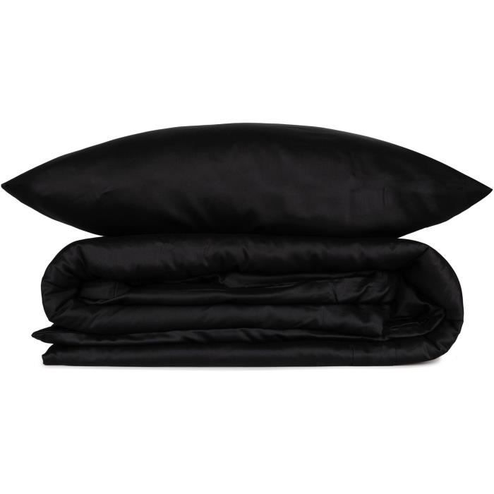 Bedding set - 1 duvet cover 220 x 240 cm + 2 pillowcases 60 x 60 cm - 100% cotton satin - Black
