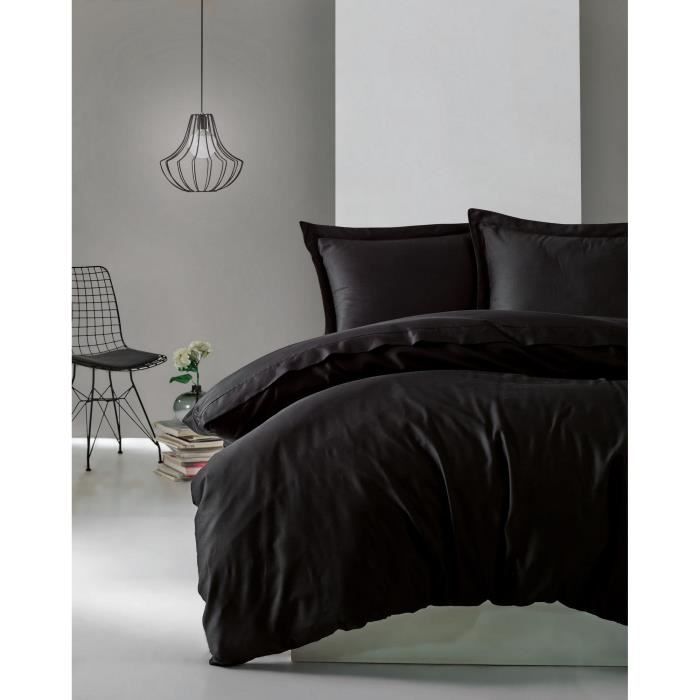 Bedding set - 1 duvet cover 220 x 240 cm + 2 pillowcases 60 x 60 cm - 100% cotton satin - Black