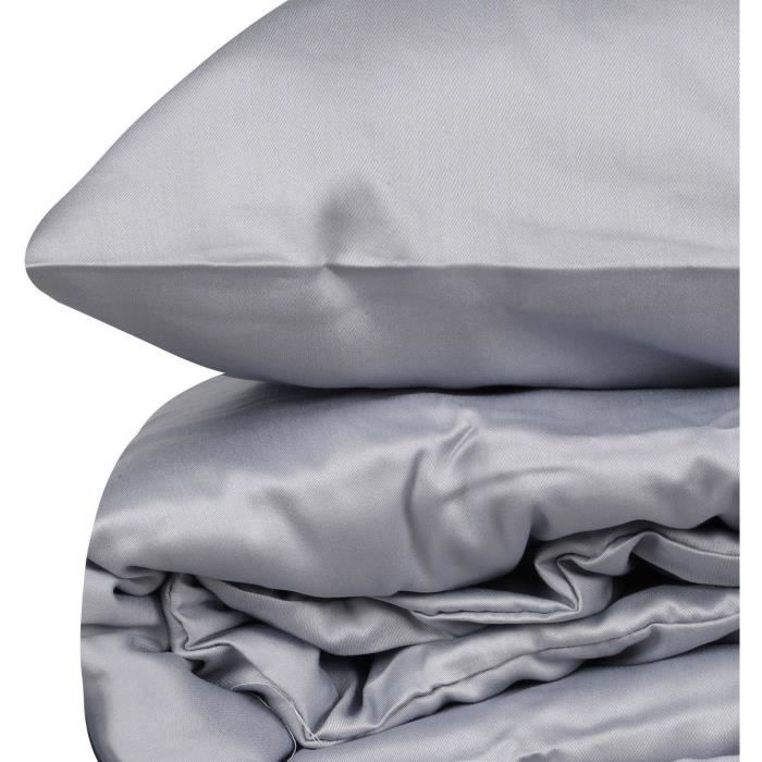 Bedding set - 1 duvet cover 220 x 240 cm + 2 pillowcases 60 x 60 cm - 100% cotton satin - Grey
