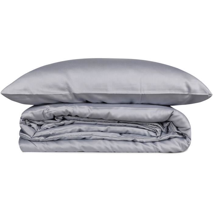 Bedding set - 1 duvet cover 220 x 240 cm + 2 pillowcases 60 x 60 cm - 100% cotton satin - Grey