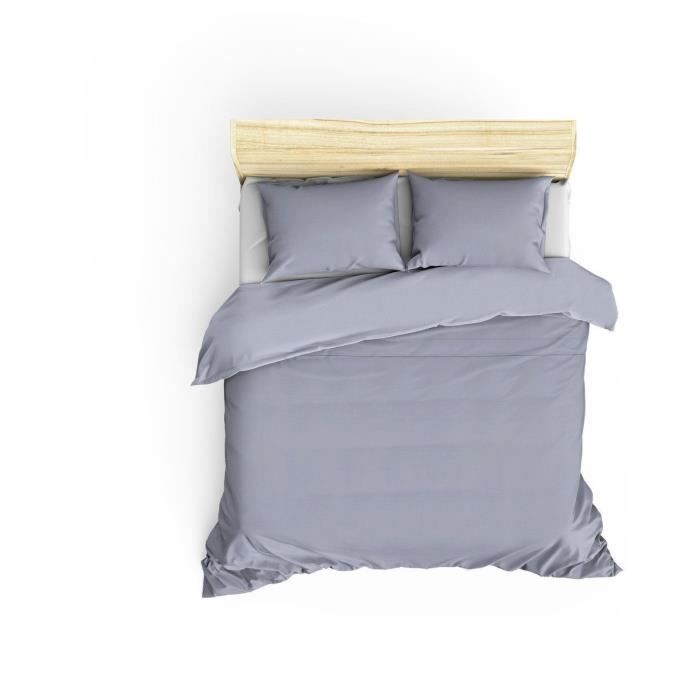 Bedding set - 1 duvet cover 220 x 240 cm + 2 pillowcases 60 x 60 cm - 100% cotton satin - Grey
