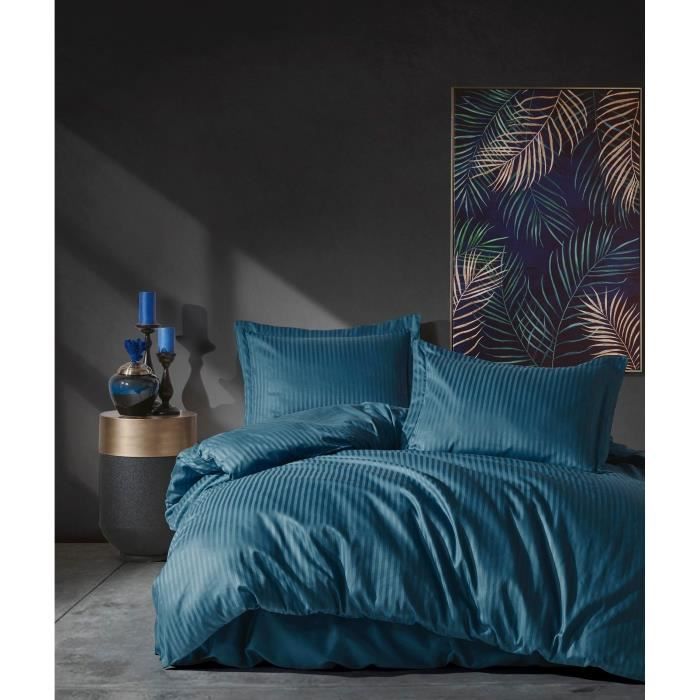 Bedding set - 1 duvet cover 220 x 240 cm + 2 pillowcases 60 x 60 cm - 100% cotton satin - Blue