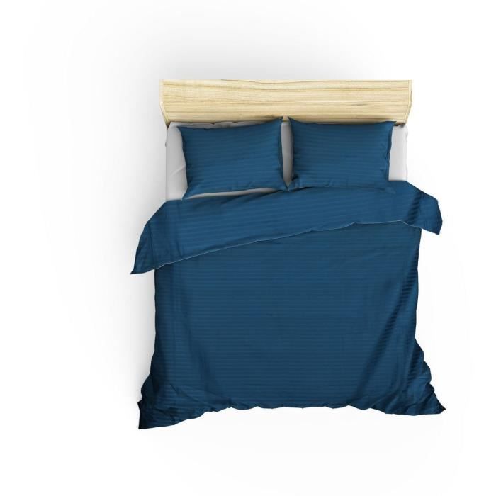 Bedding set - 1 duvet cover 220 x 240 cm + 2 pillowcases 60 x 60 cm - 100% cotton satin - Blue