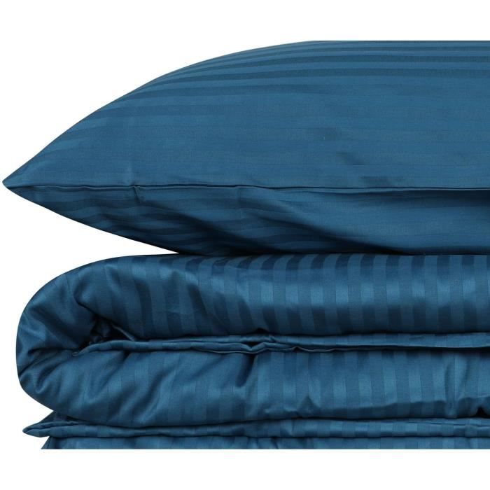 Bedding set - 1 duvet cover 220 x 240 cm + 2 pillowcases 60 x 60 cm - 100% cotton satin - Blue