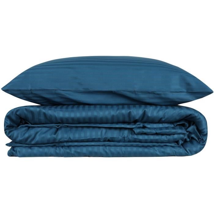 Bedding set - 1 duvet cover 220 x 240 cm + 2 pillowcases 60 x 60 cm - 100% cotton satin - Blue