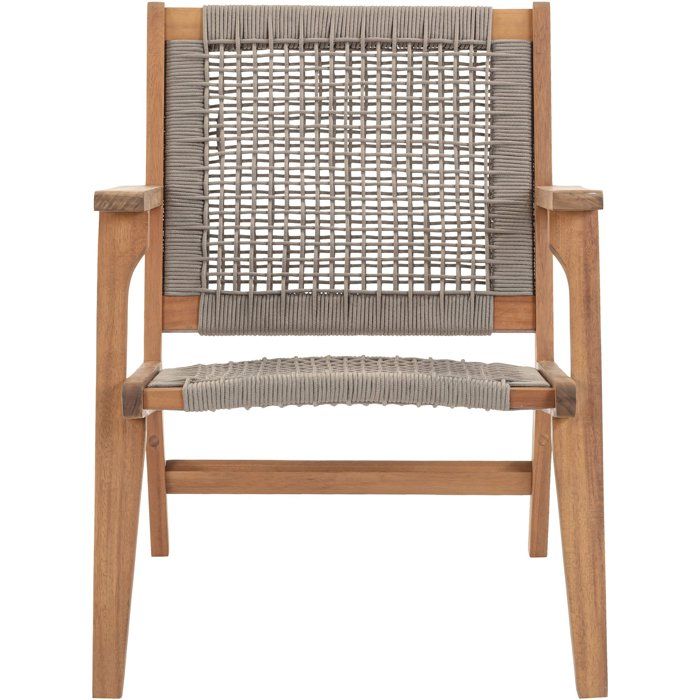 FSC acacia wooden garden armchair and braided resin - Merida model - olive green