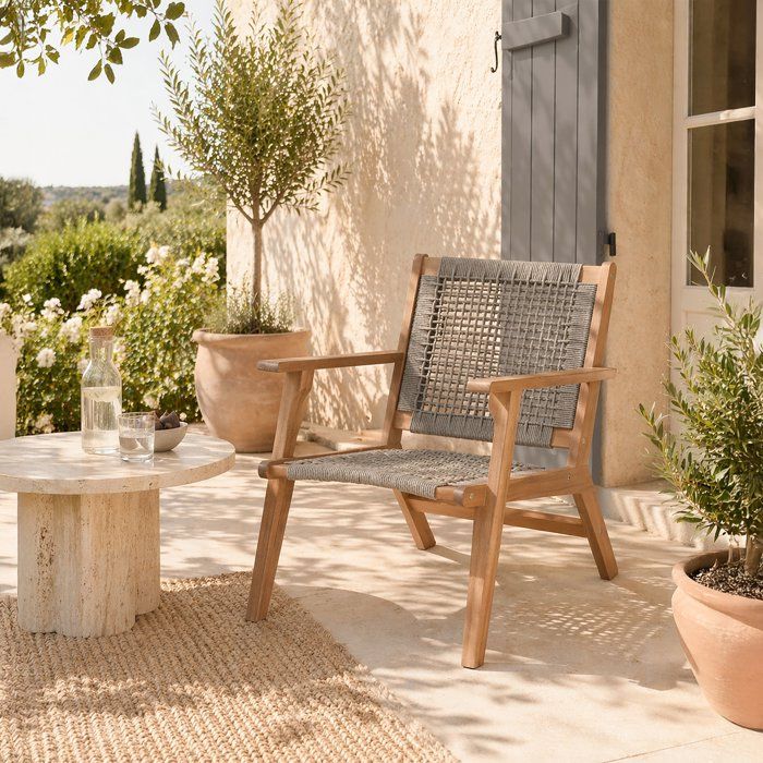 FSC acacia wooden garden armchair and braided resin - Merida model - olive green
