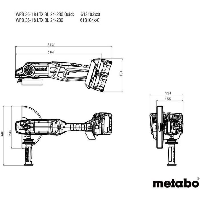 Cordless angle grinder - METABO - WPB 36-18 LTX BL 24-230 Quick - 18 V - Concrete cutting - 77 mm