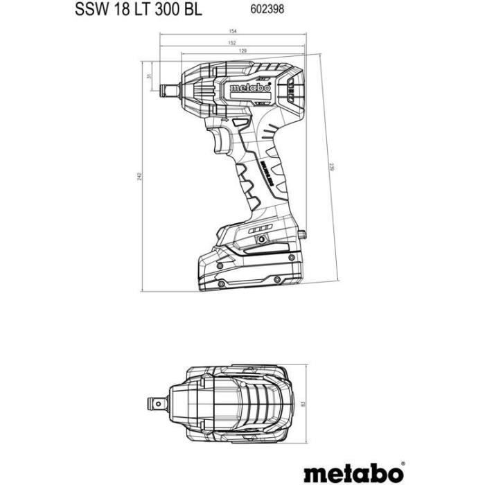 Cordless impact driver - METABO - SSW 18 LT 300 BL - 18 V - MetaBOX 145