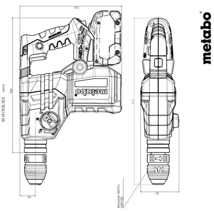 Cordless hammer drill - METABO - KH 18 LTX BL 28 Q - 18 V - Brushless - 3 functions