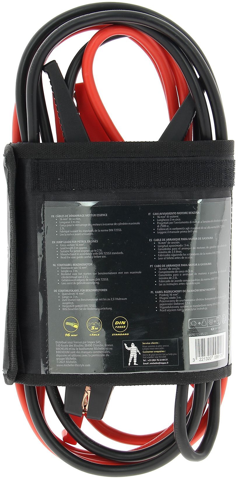 Starting cables - MICHELIN - 9512 - 16mm² - 3M - Starting gasoline engines with a maximum displacement of 2.5L