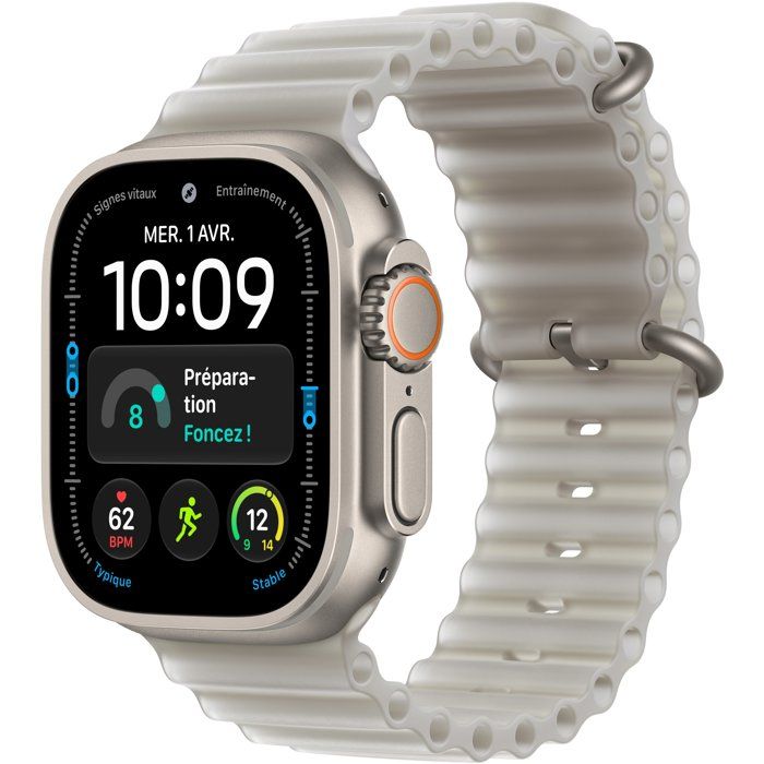 APPLE Watch Ultra 4 GPS + Cellular - 49mm - Boîtier Natural Titanium - Bracelet Translucent Grey Ocean Band