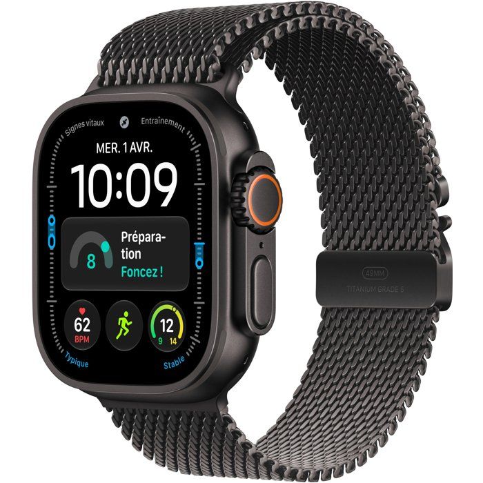 APPLE Watch Ultra 4 GPS + Cellular - 49mm - Boîtier Black Titanium - Bracelet Black Titanium Milanese Loop - L