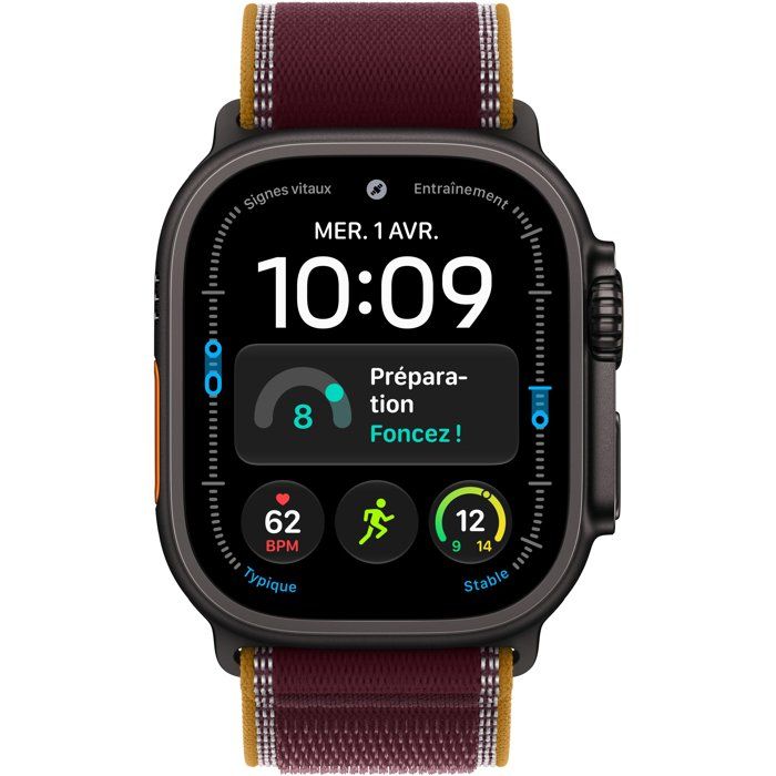 APPLE Watch Ultra 4 GPS + Cellular - 49mm - Boîtier Black Titanium - Bracelet Burgundy Trail Loop - M/L