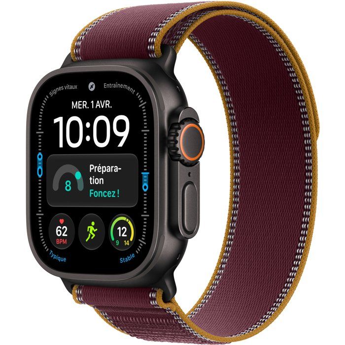 APPLE Watch Ultra 4 GPS + Cellular - 49mm - Boîtier Black Titanium - Bracelet Burgundy Trail Loop - M/L